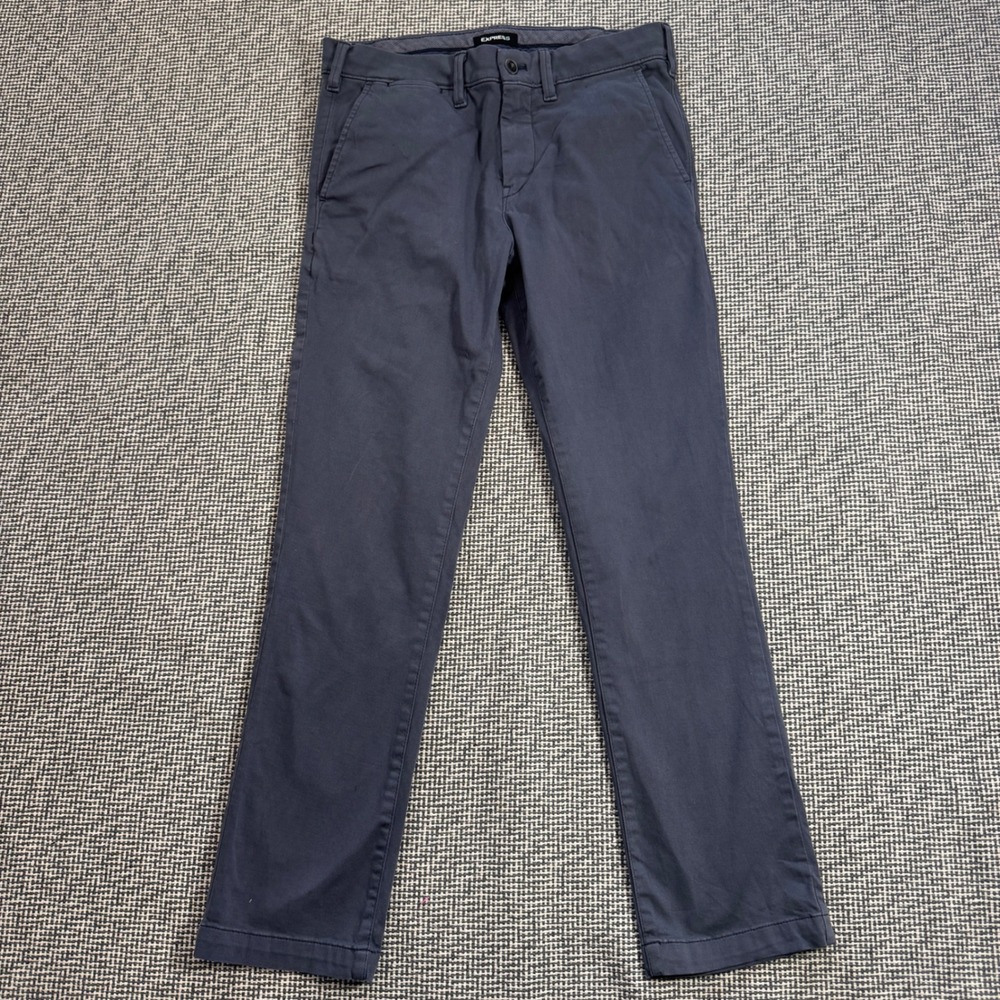 Express Stretch+ Slim Fit Chino Pants Mens 29x30 Navy Blue Garment Dyed Trousers